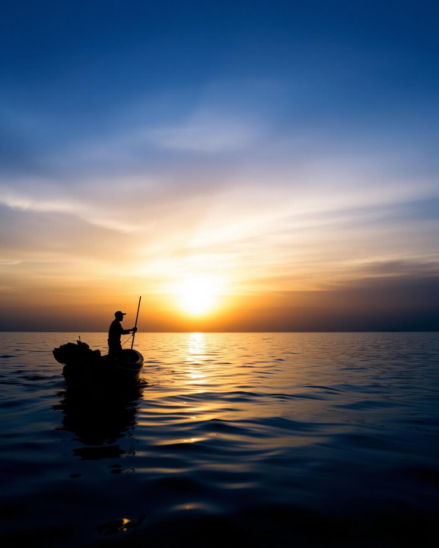 Artisanal fisher silhouette at dawn
